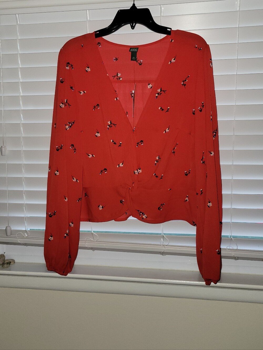 wild fable Red Floral Tie-Front Long Sleeve Blouse